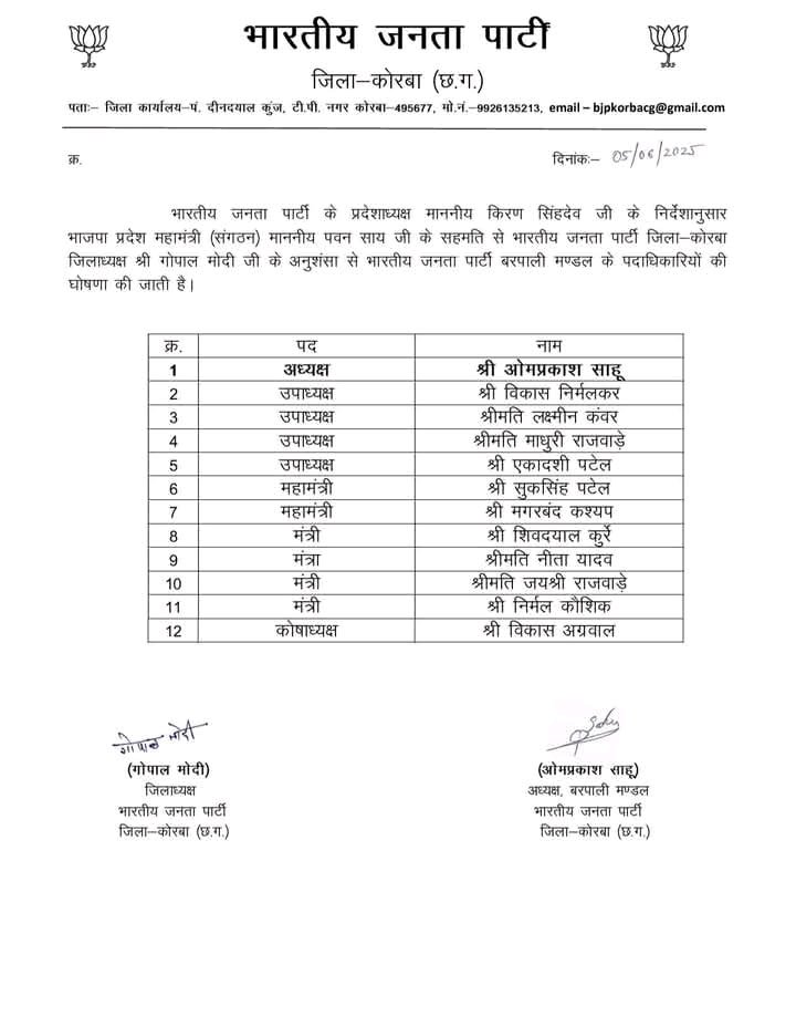 बरपाली ,कटघोरा और पसान सहित 8 मंडल का विस्तार, कुदमुरा और करतला का पेच फसा